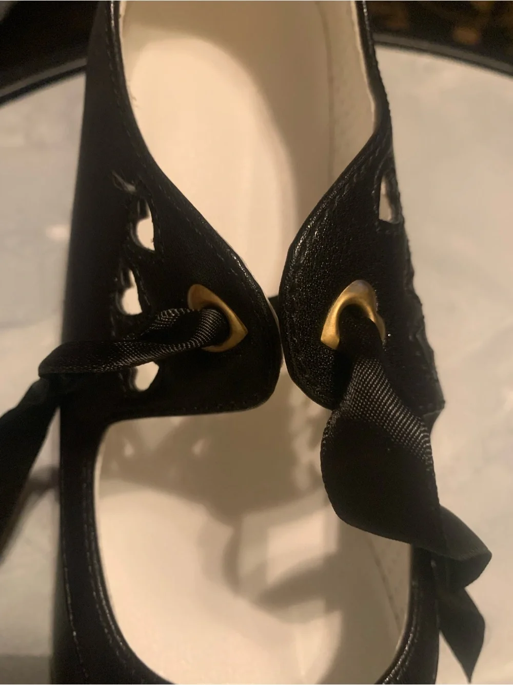 Girls Black Mary Jane Ribbon Shoes